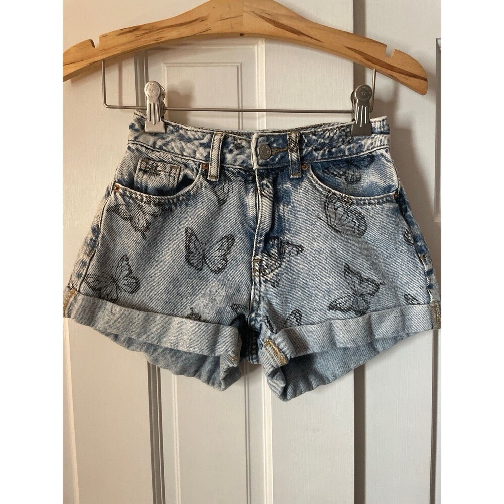 Pacsun Butterfly Print Jean Shorts High Rise Light Wash Grunge Coquette Size 22